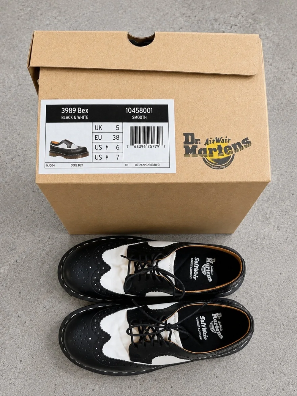 Dr. Martens Black & White Brogue Saddle Oxfords